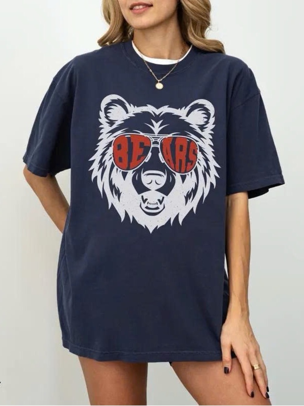 Gildan Navy Short Sleeve Tee with White Bear Graphic and Red Accents